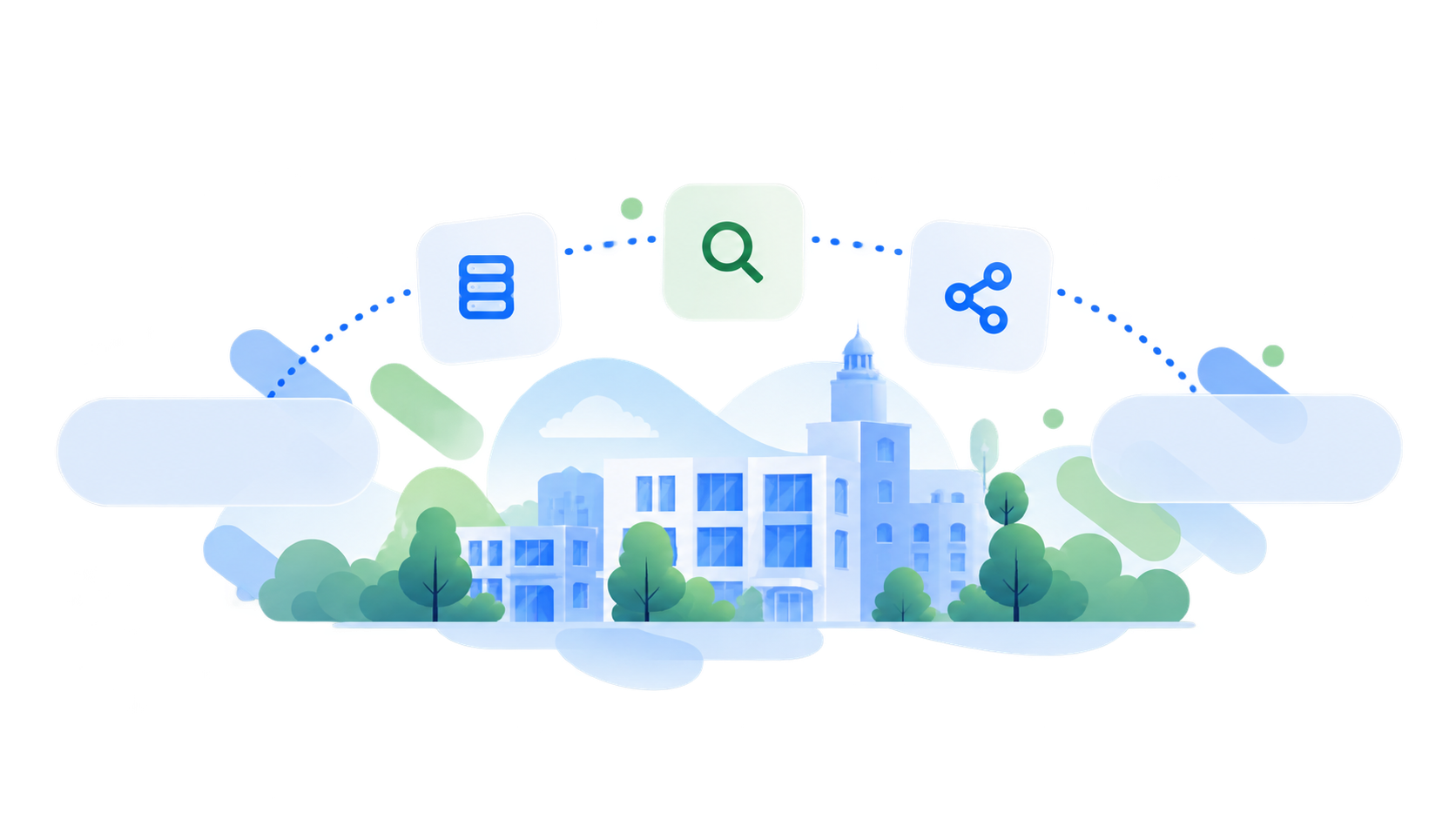 Illustration d'un environnement institutionnel avec trois plateformes pouvant être utilisées indépendamment ou ensemble.